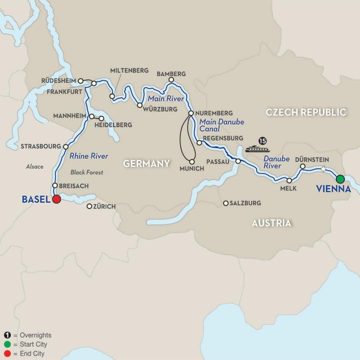 מפה של נהר הדנובה, וינה. 